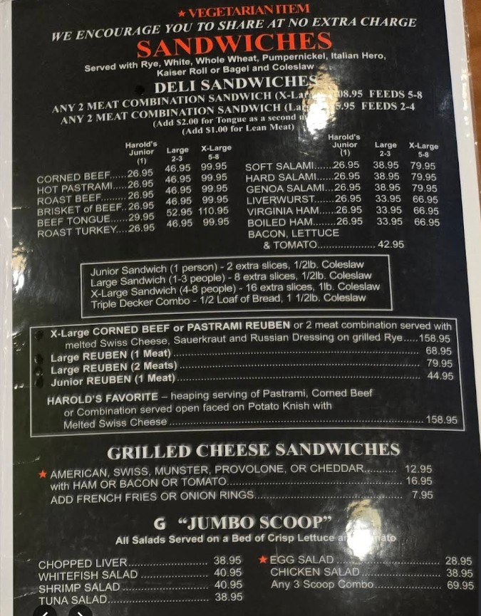 Harold’s New York Deli Restaurant Menu—Sandwiches In Grand Size ...